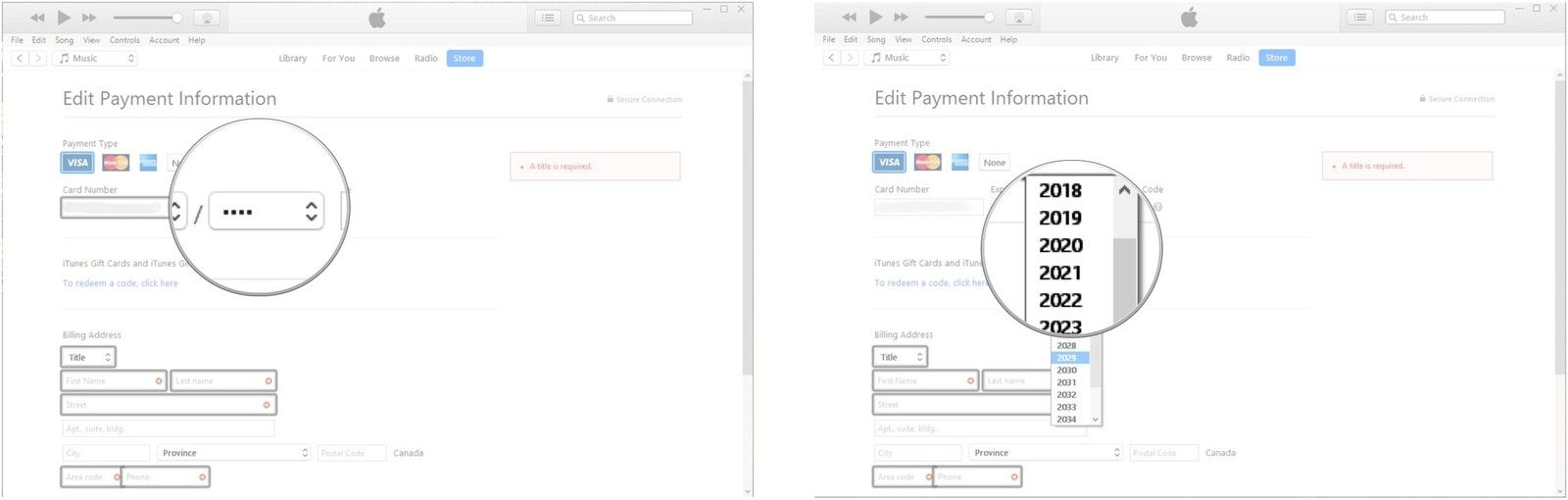 Нажмите на стрелку раскрывающегося списка. Нажмите год истечения.