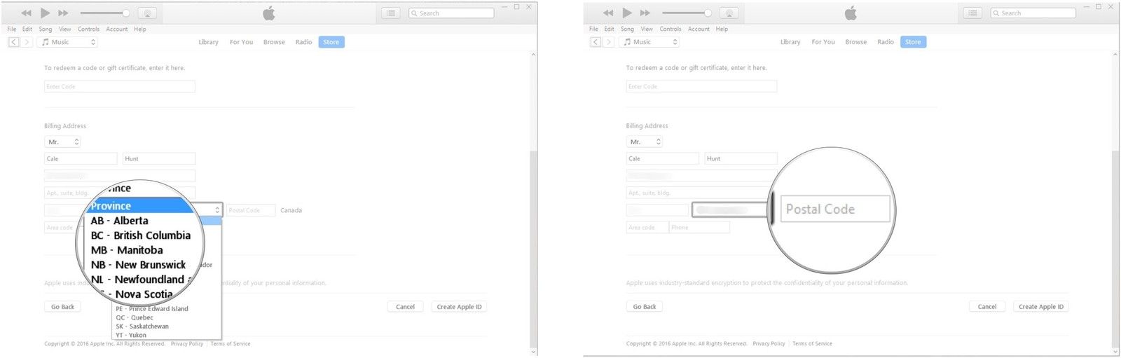 Нажмите свою провинцию или штат. Введите свой почтовый индекс.