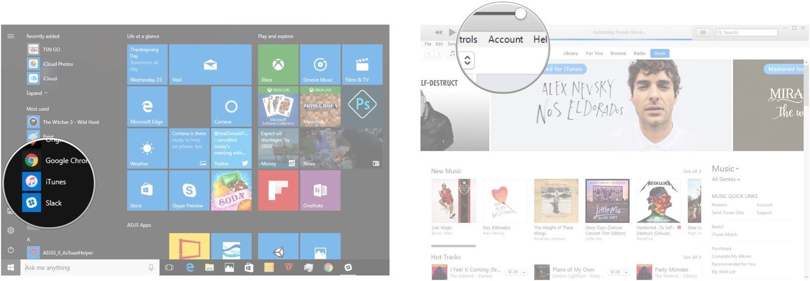 Запустите iTunes. Нажмите Аккаунт.