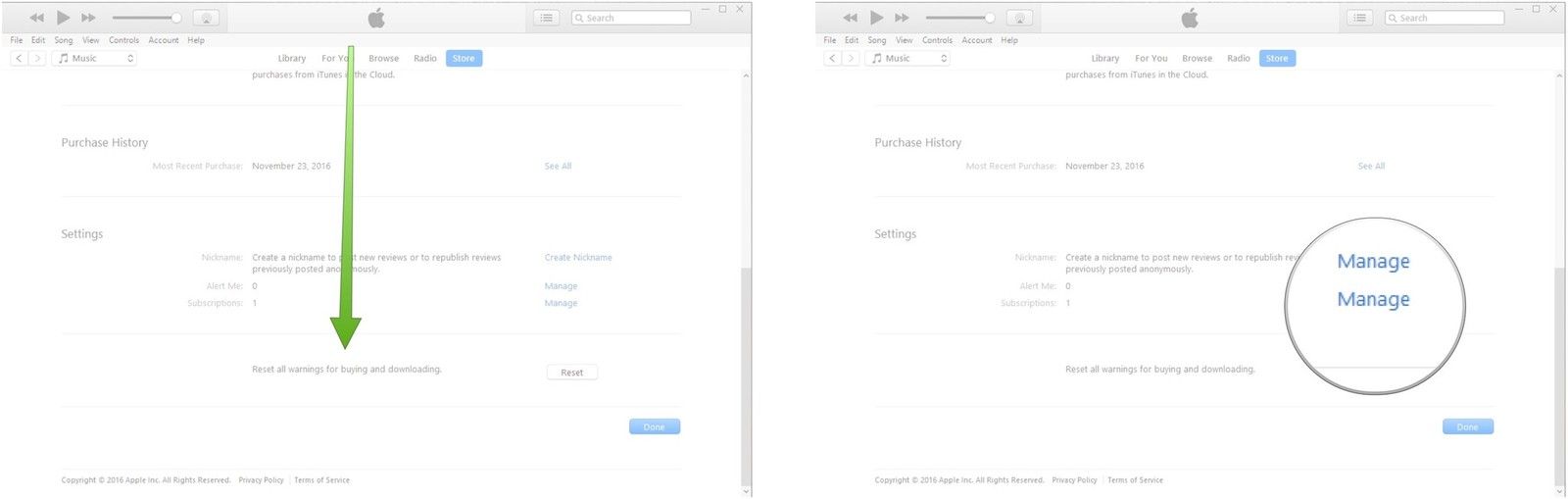Прокрутить вниз. Нажмите «Управление» рядом с «Подписки».