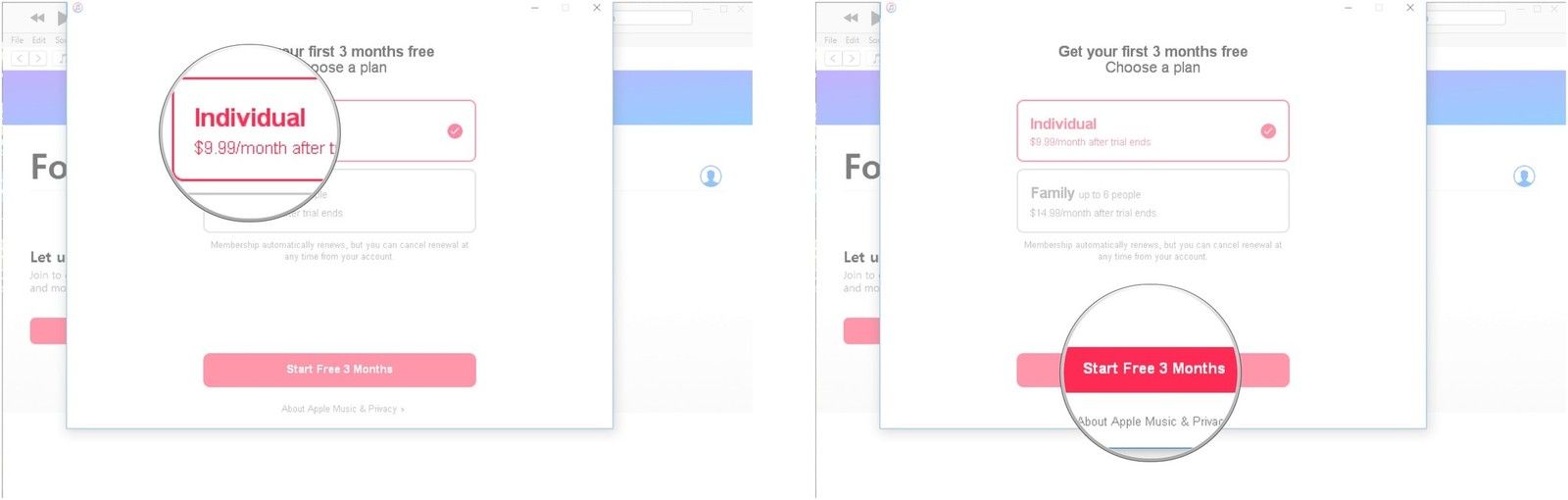Нажмите план. Нажмите Начать бесплатно 3 месяца.