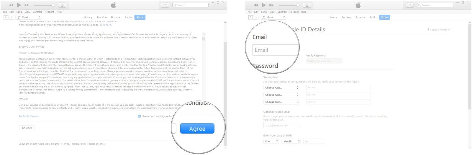 Нажмите Согласен. Введите свой адрес электронной почты.
