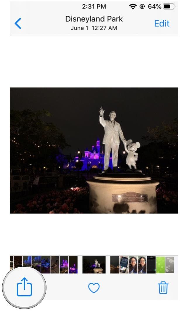 iOS 13 Фотографии, нажмите кнопку «Поделиться» iOS 13 Фотографии, нажмите кнопку «Поделиться»