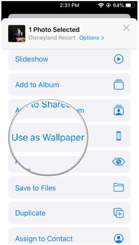 Выберите «Использовать как обои». Выберите «Использовать как обои».