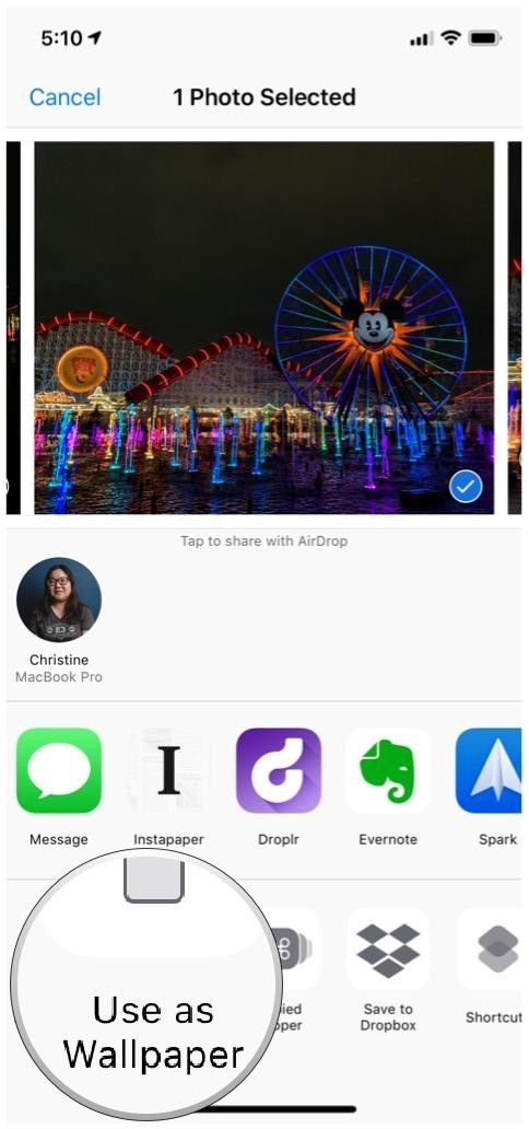 Выберите «Использовать как обои» Выберите «Использовать как обои»