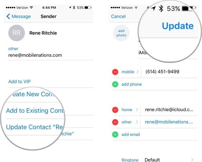 Добавление нового адреса электронной почты в контакты в приложении Почта для iPhone