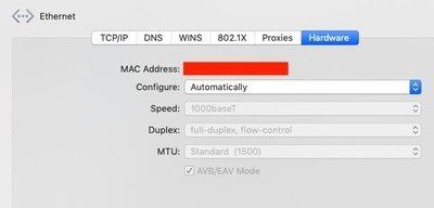 Найдите свой MAC-адрес на вкладке «Оборудование» на панели настроек сети.