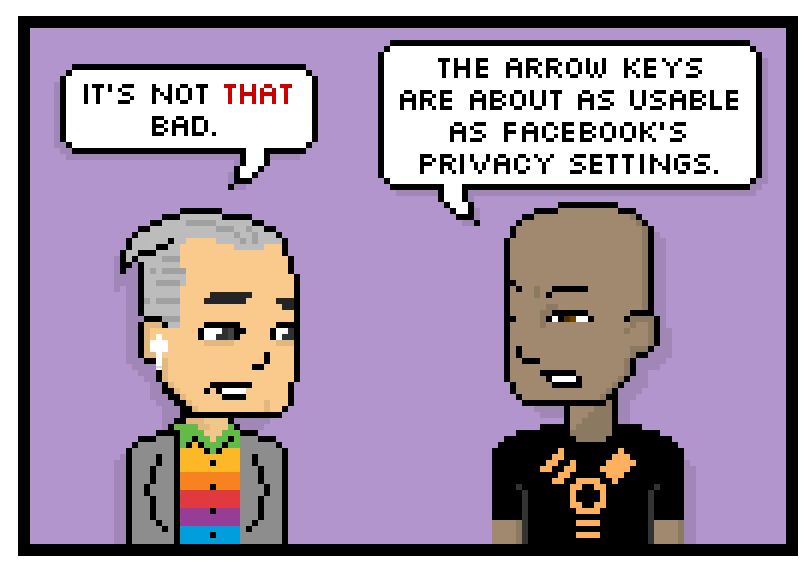 это не так уж плохо. клавиши со стрелками примерно так же удобны, как и настройки конфиденциальности Facebook.