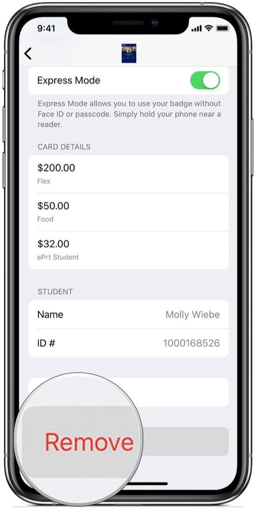 ios кошелек удалить студенческий билет