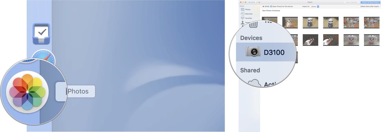 Запустите фотографии, затем нажмите на камеру