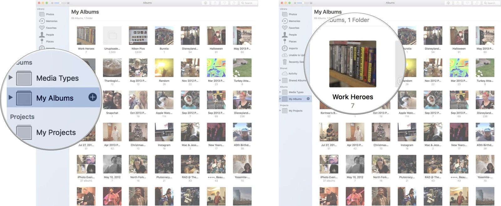 Нажмите на Мои Альбомы, затем дважды щелкните на своем альбоме.
