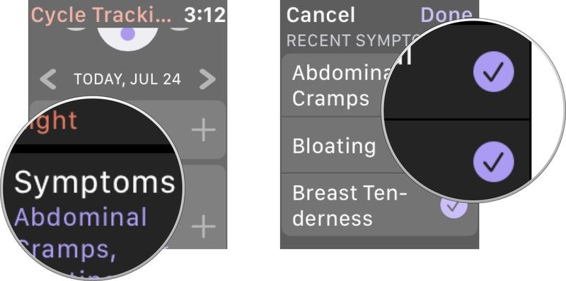 Нажмите &laquo;Симптомы&raquo;, затем выберите соответствующие симптомы