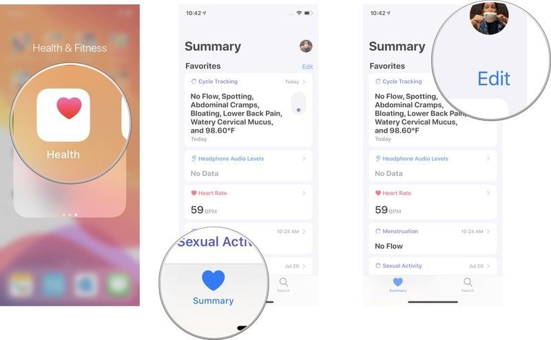 Откройте приложение &laquo;Здоровье&raquo;, затем нажмите вкладку &laquo;Сводка&raquo;, затем нажмите &laquo;Изменить&raquo;.