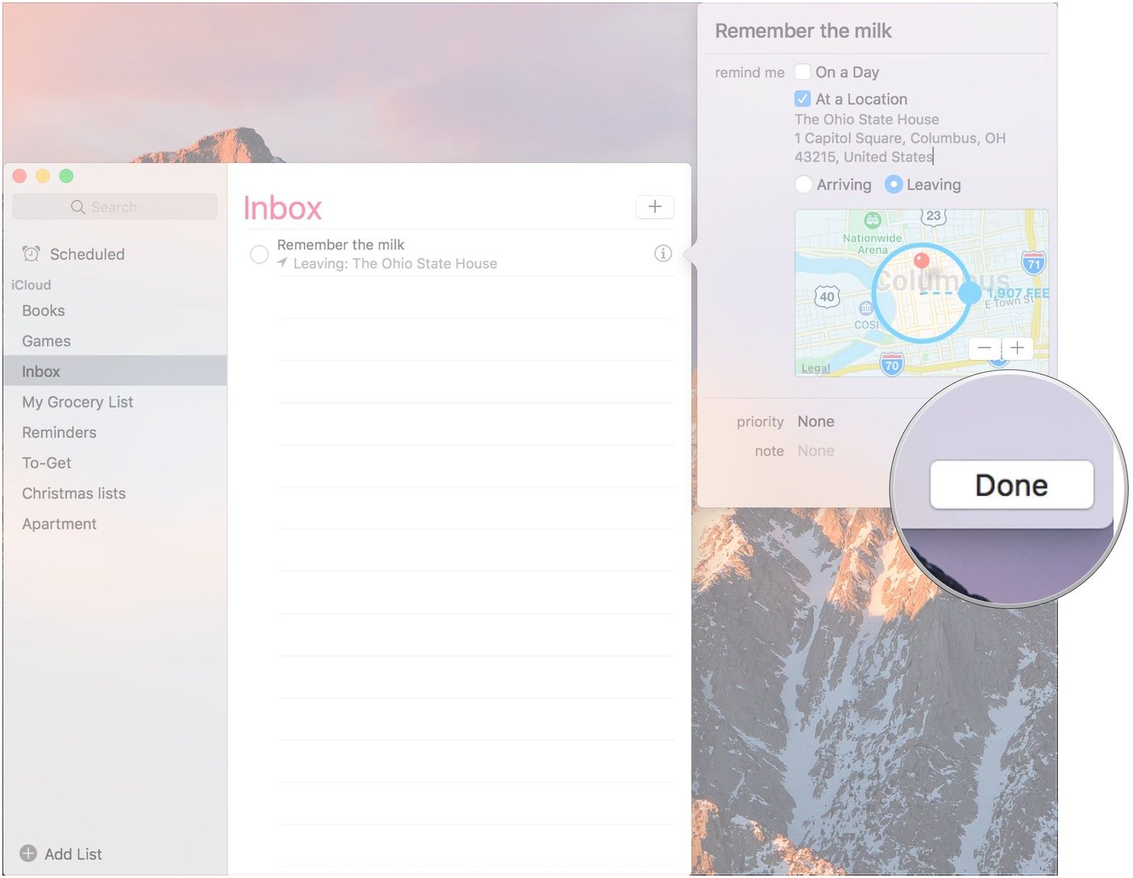 Нажмите Готово