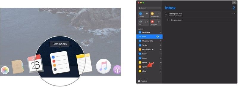 Откройте напоминания, добавьте щелчок и перетащите список