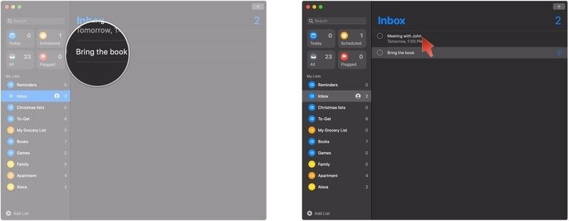 Нажмите и удерживайте напоминание, перетащите напоминание