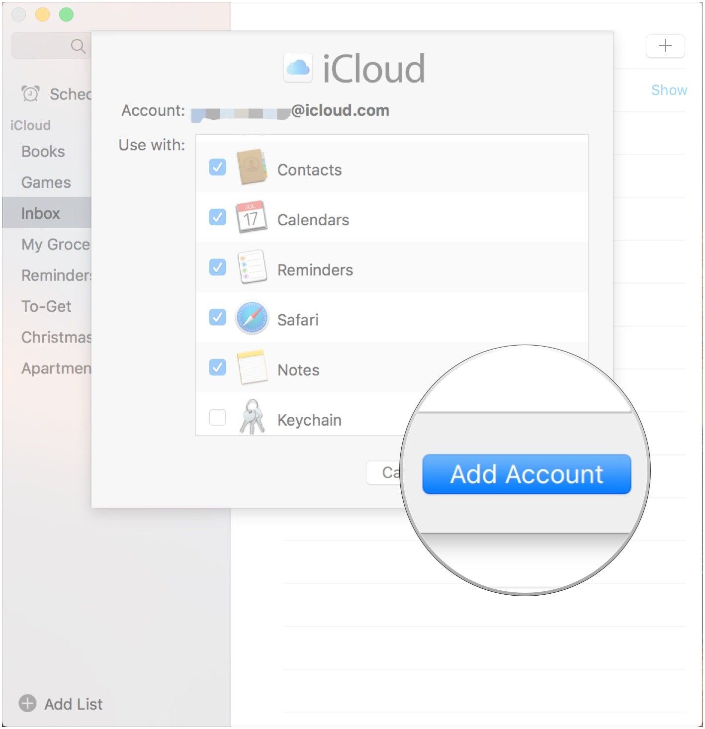 Нажмите Добавить аккаунт