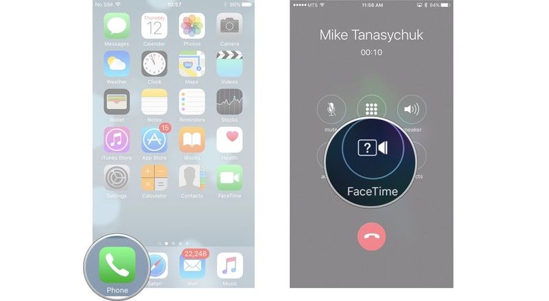 Запустите приложение, позвоните, нажмите кнопку FaceTime