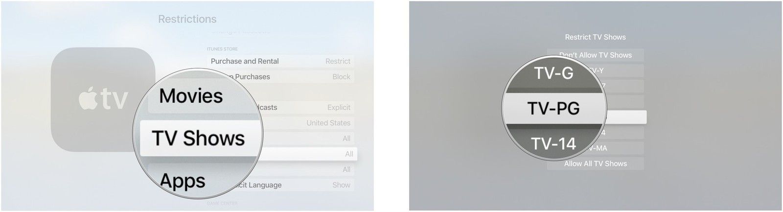 Выберите ТВ-шоу, а затем выберите ограничение, которое вы хотите применить.