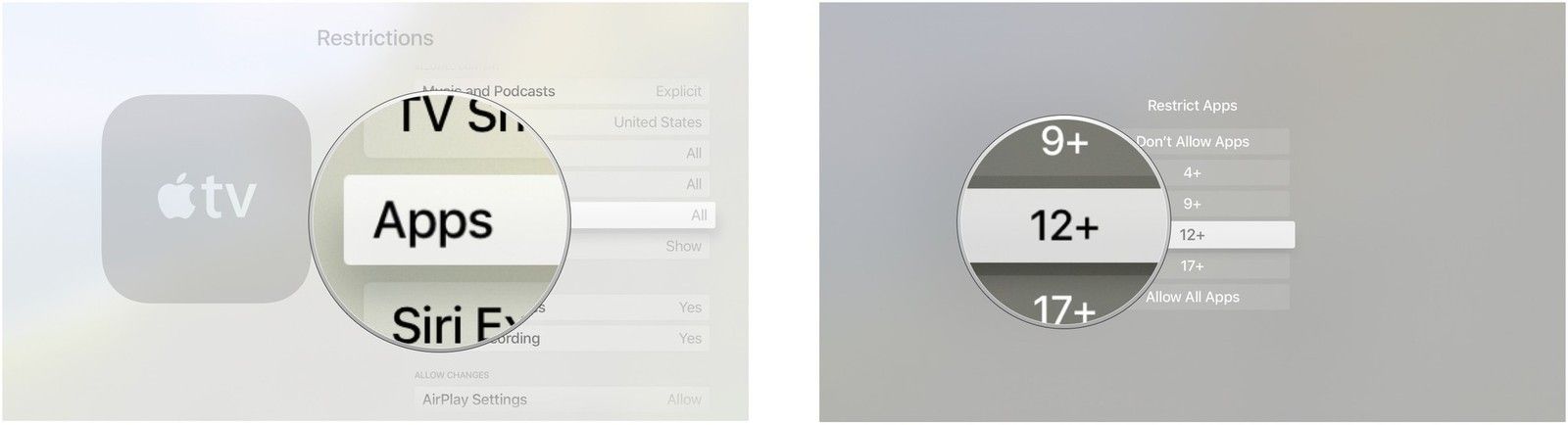 Выберите Приложения, а затем выберите ограничение, которое вы хотите применить.