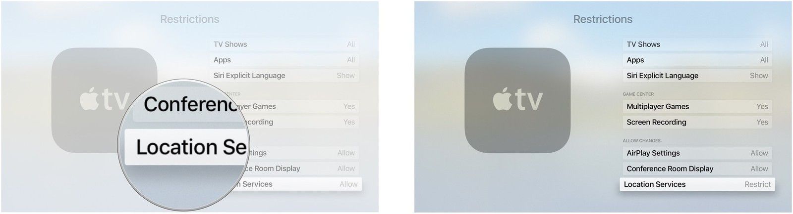 Выберите Услуги определения местоположения.