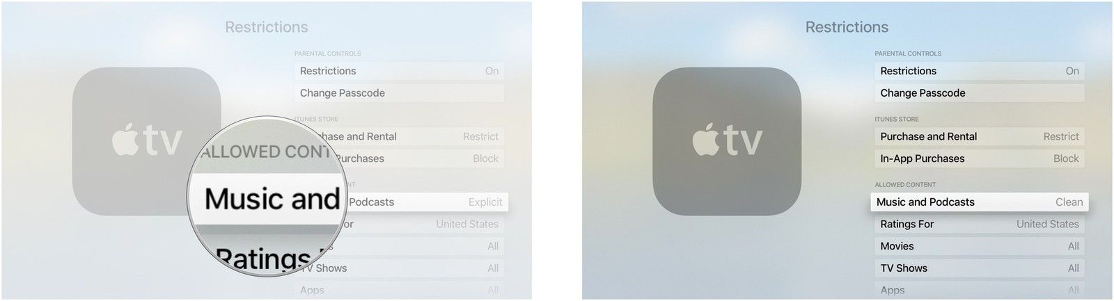 Выберите Музыка и Подкасты.