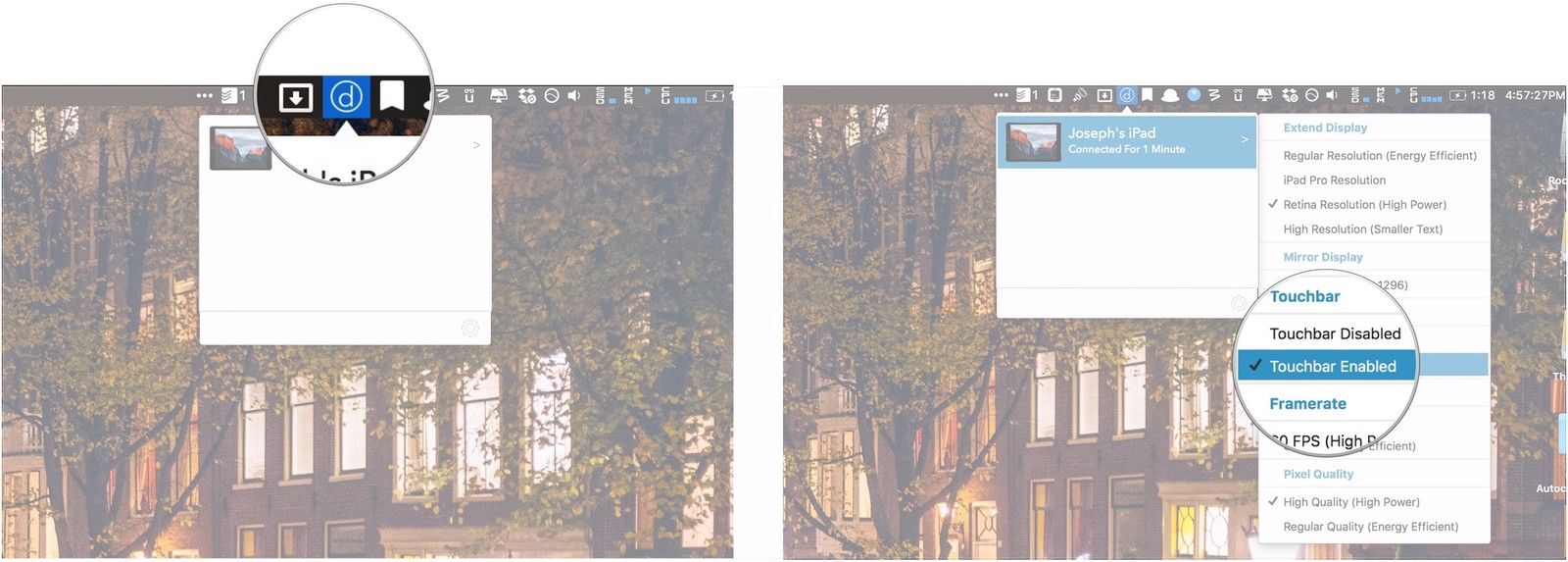 Нажмите значок, нажмите сенсорная панель включена