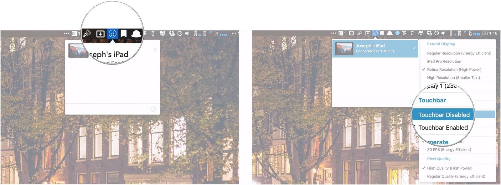 Нажмите значок, нажмите Сенсорная панель отключена