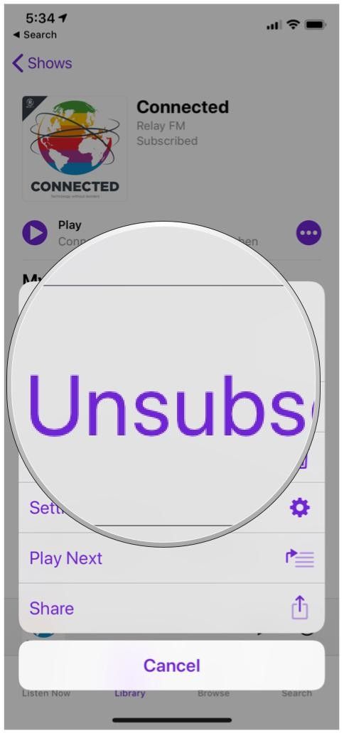 Apple Podcasts показать меню отписаться