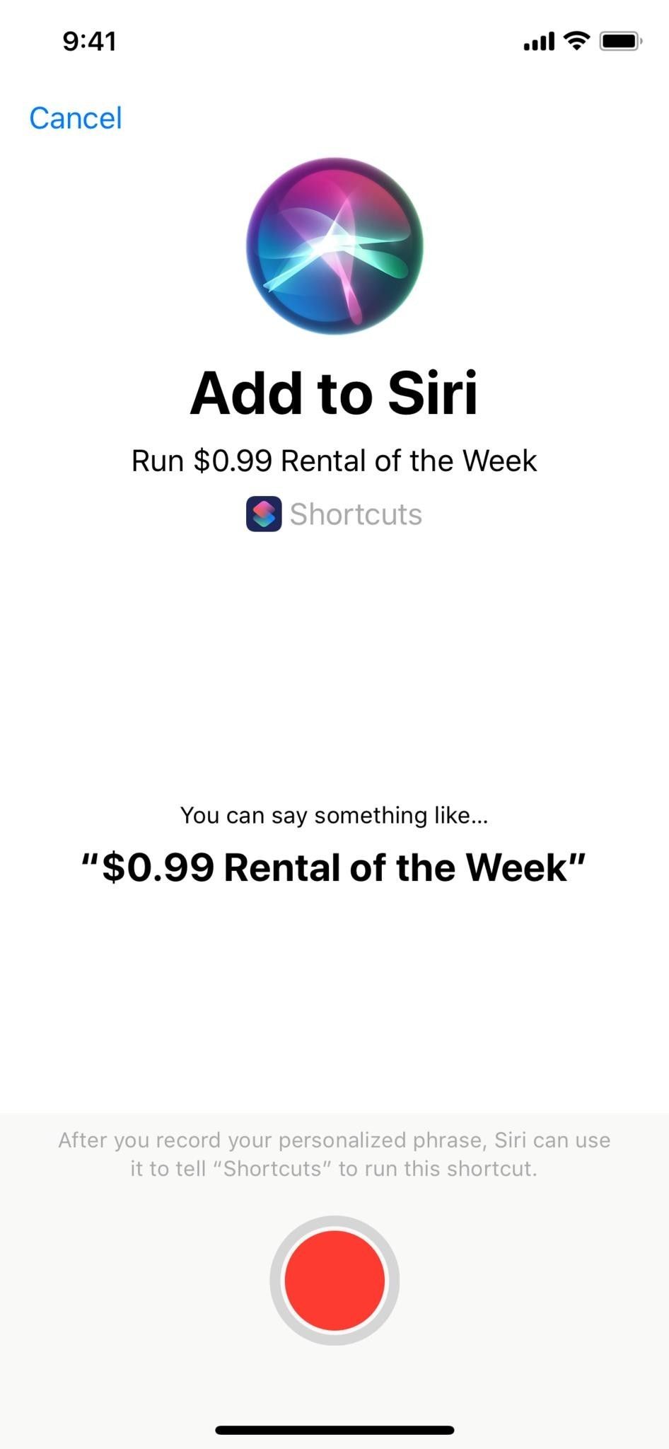 Пример предложенной разработчиком фразы для ярлыка