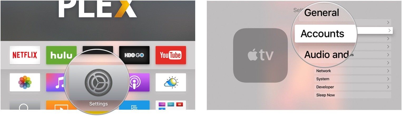 Открытие приложения «Настройки» на Apple TV