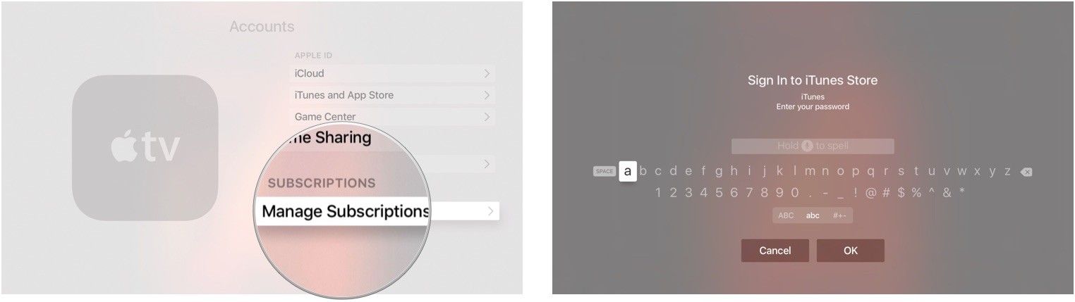 Ввод вашего пароля на Apple TV