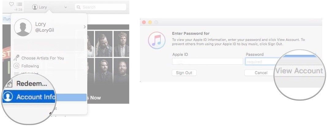 Доступ к аккаунту в iTunes на Mac