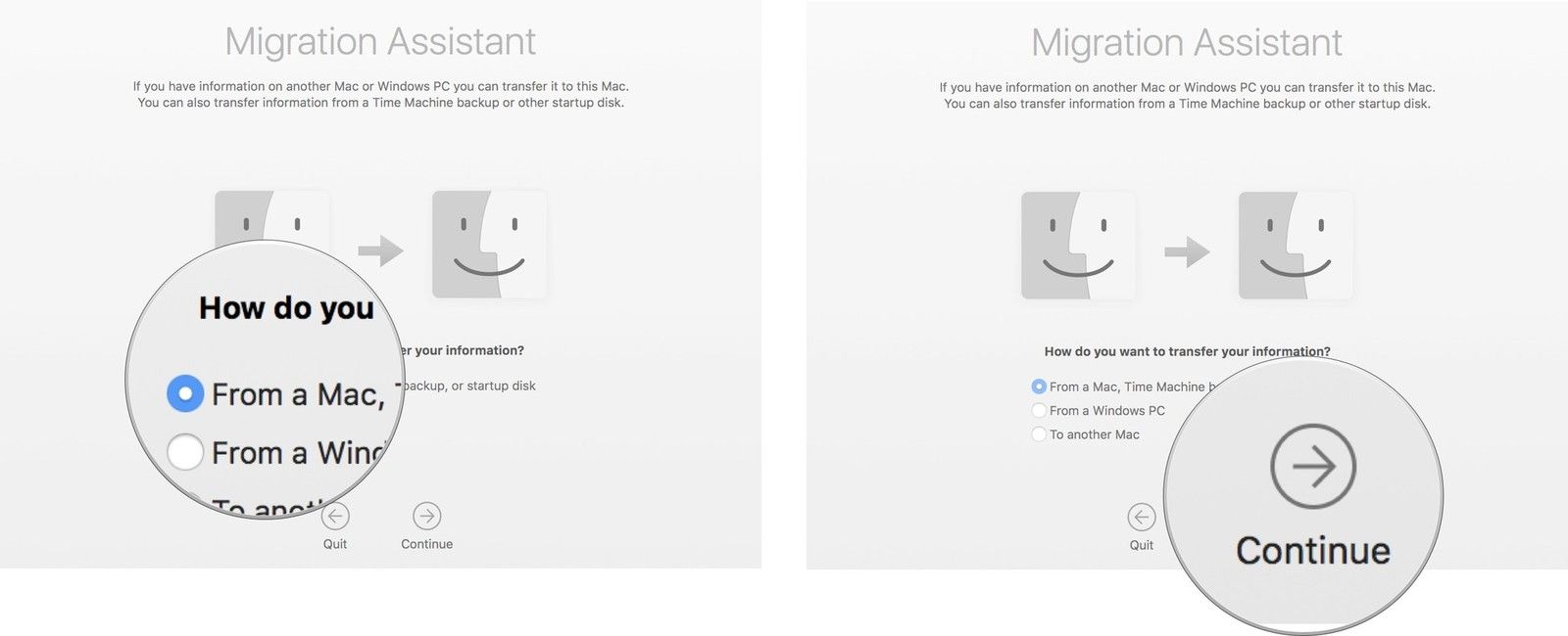 Выберите «С Mac», затем нажмите «Продолжить»