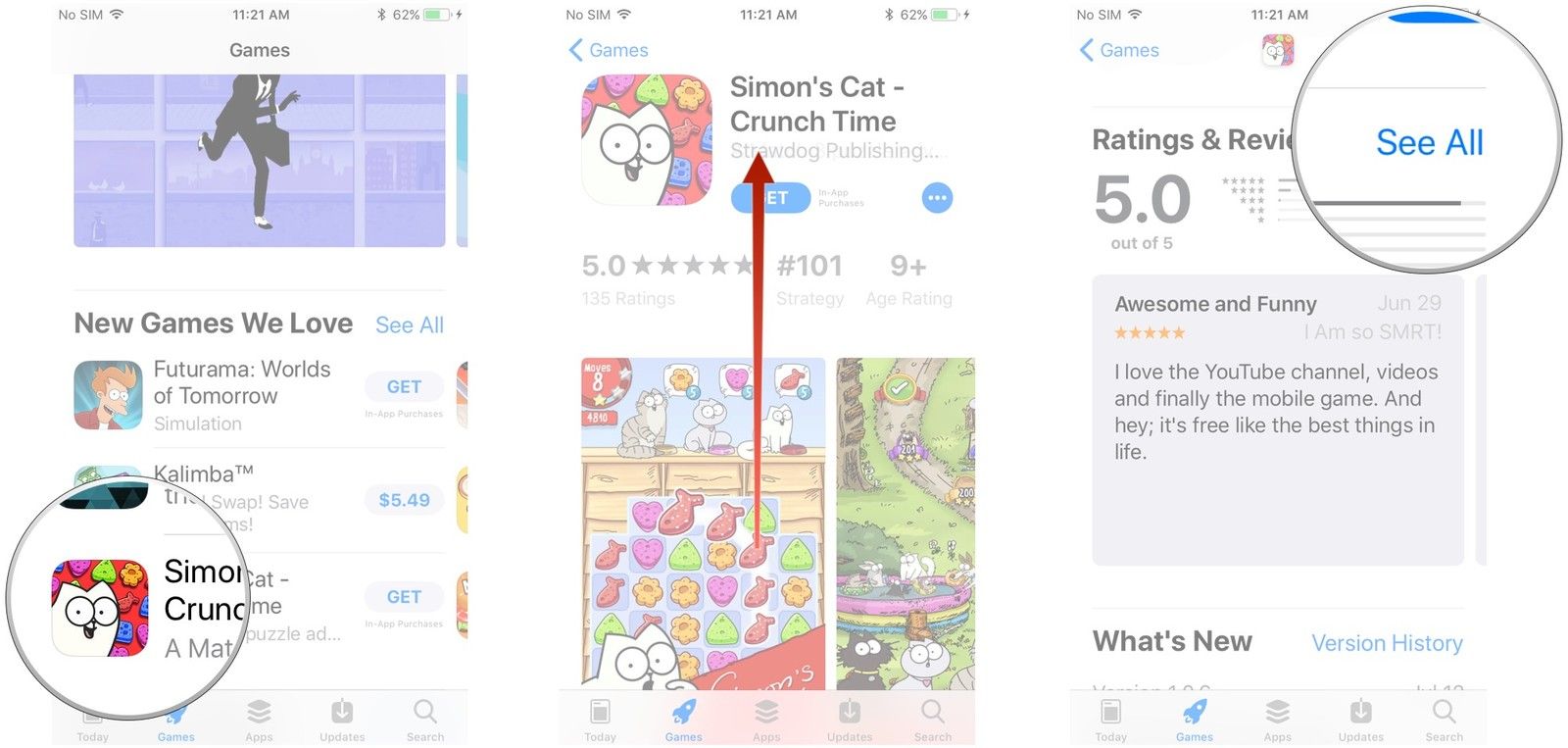 Запустите App Store, коснитесь приложения, проведите пальцем вверх, чтобы прокрутить вниз, и коснитесь Просмотреть все.