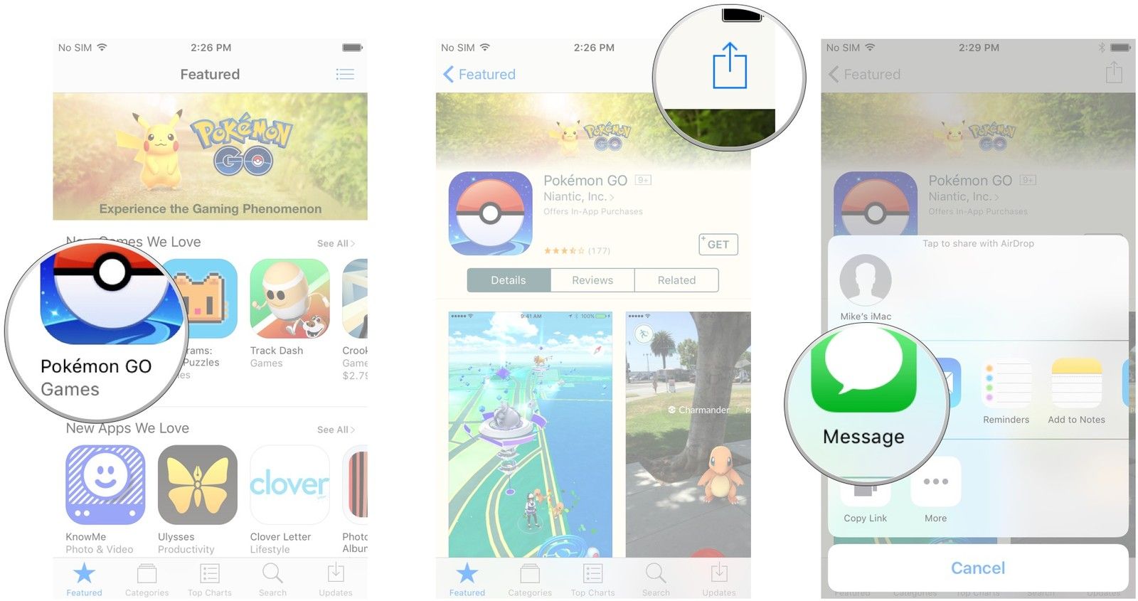 Нажмите на приложение, нажмите кнопку «Поделиться листом», нажмите метод