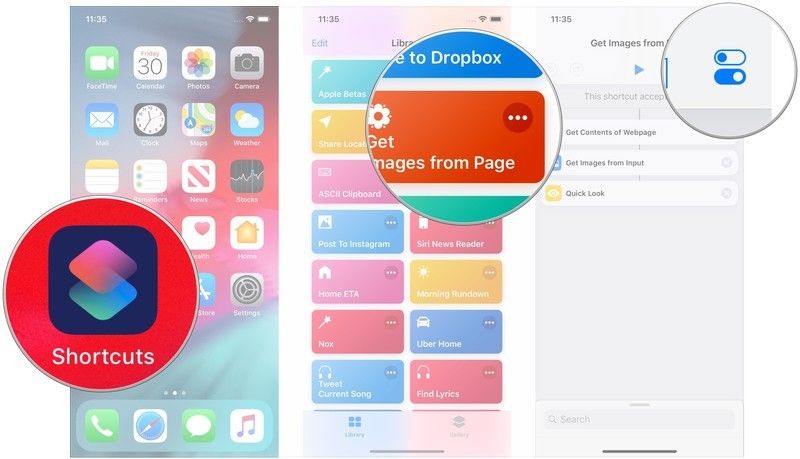 Открыть ярлыки, нажмите ..., нажмите кнопку настройки