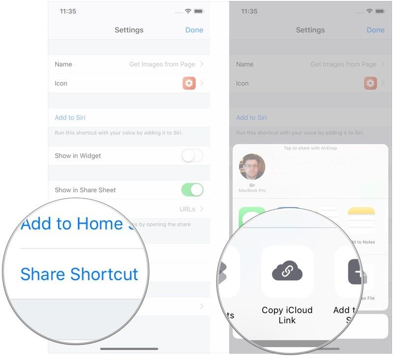 Нажмите «Поделиться ярлыком», нажмите «Способ обмена».