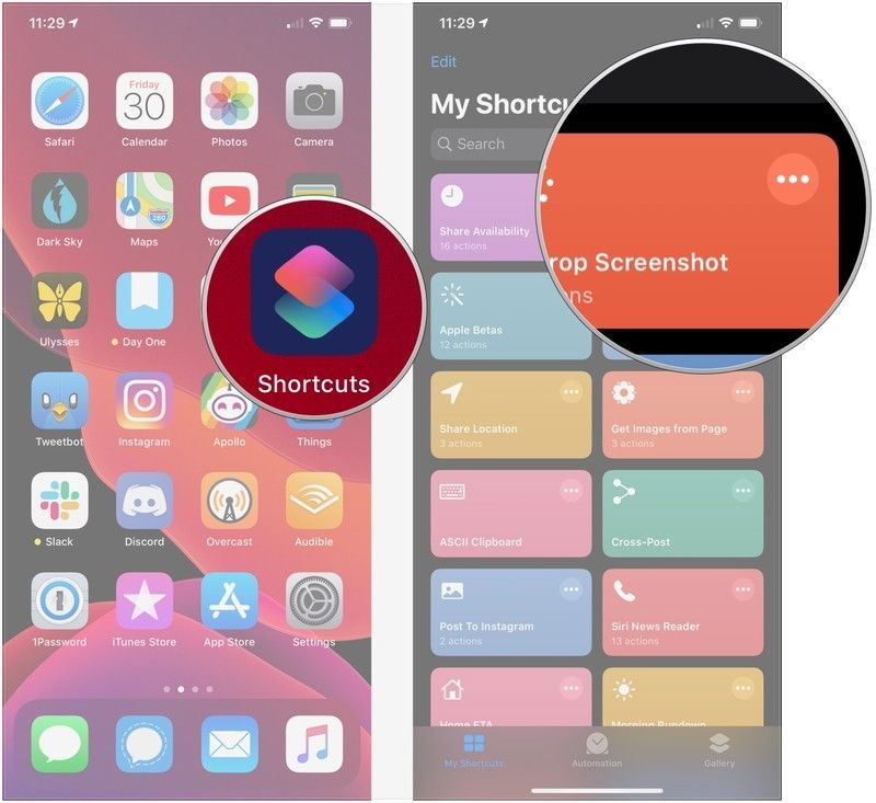 Откройте ярлыки, нажмите ...