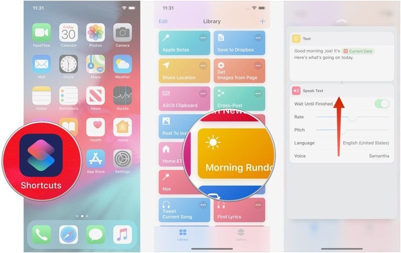 Открыть ярлыки, ярлык 3D Touch, проведите вверх