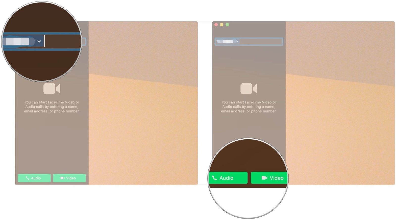 Введите другие имена, нажмите «Аудио» или «Видео»