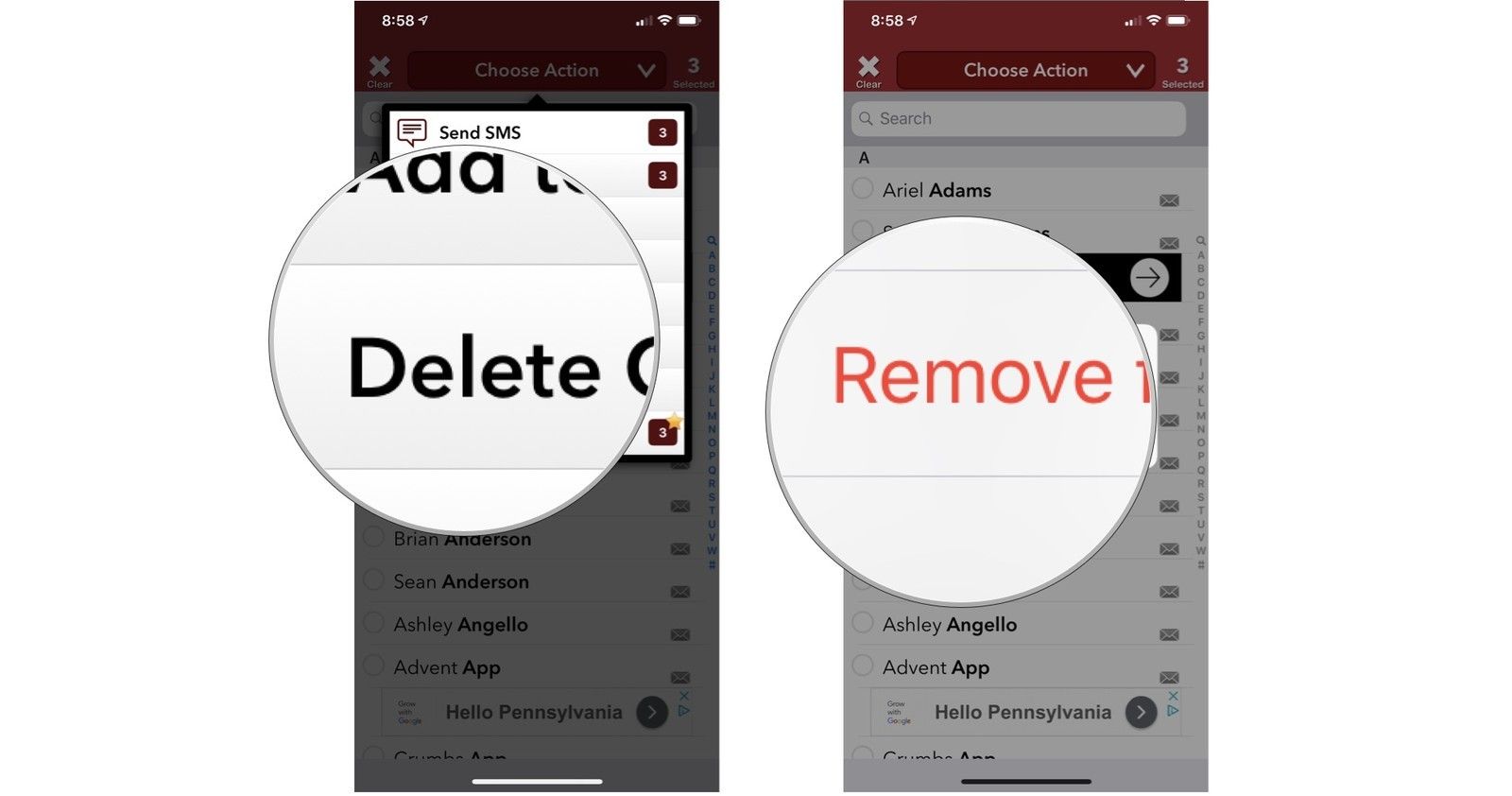 приложение групп удалить контакты