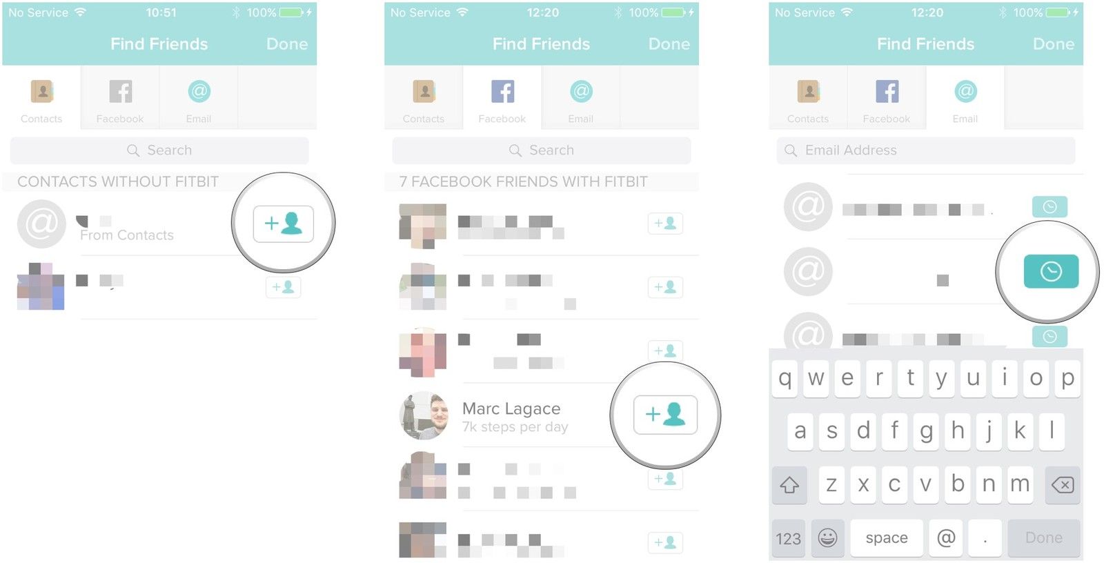Из контактов, Facebook, электронной почты