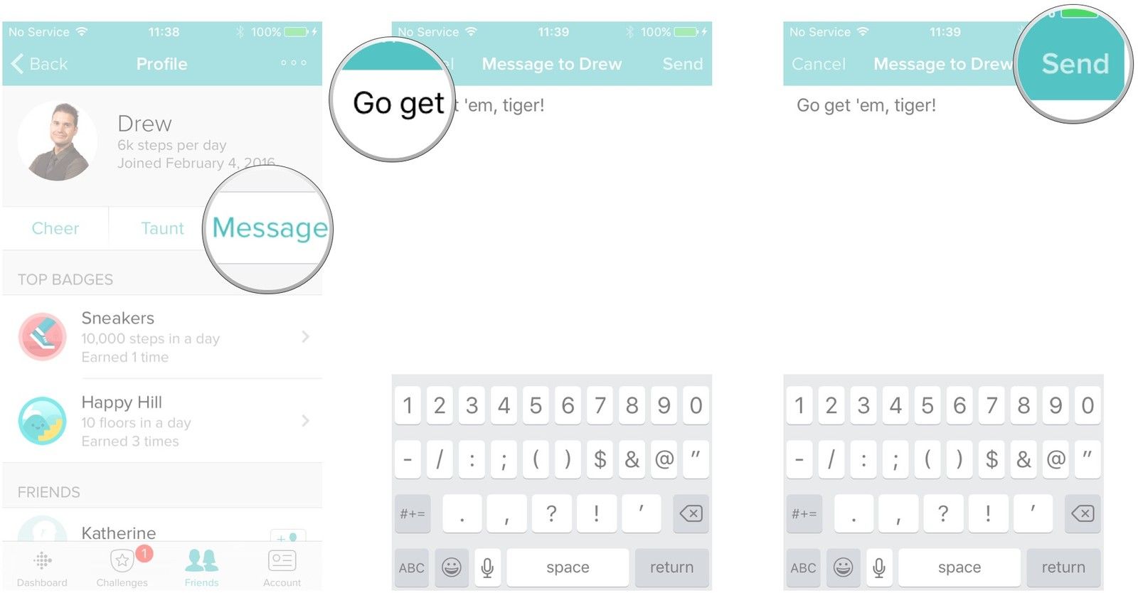 Нажмите сообщение, введите сообщение, нажмите отправить