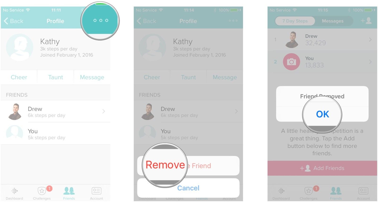 Нажмите меню, удалить друга, ОК