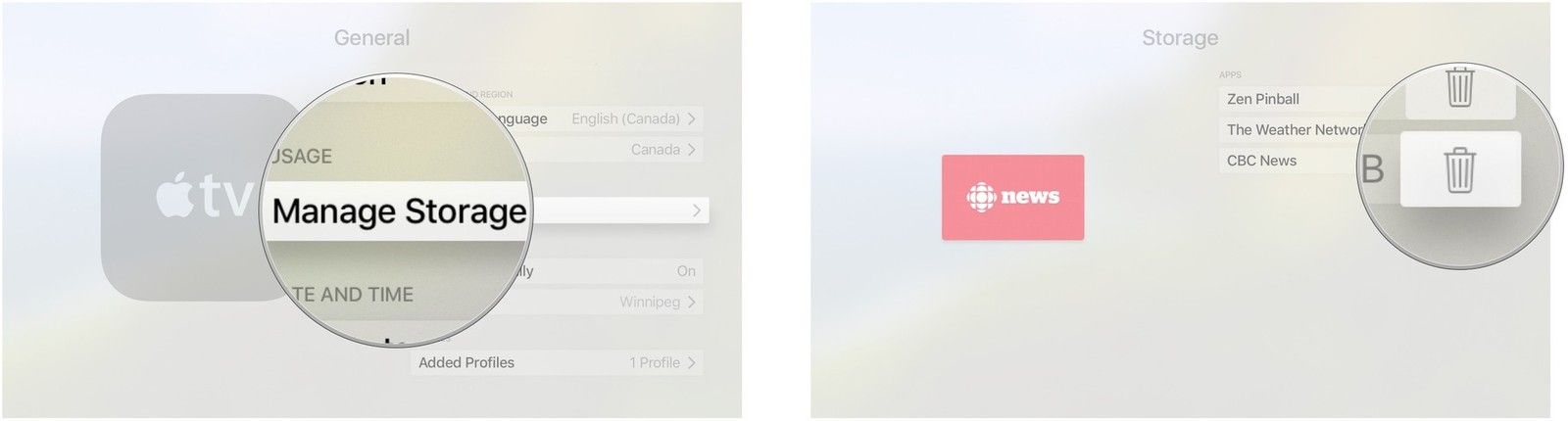 Выберите управление хранилищем, а затем выберите приложение, которое вы хотите удалить.