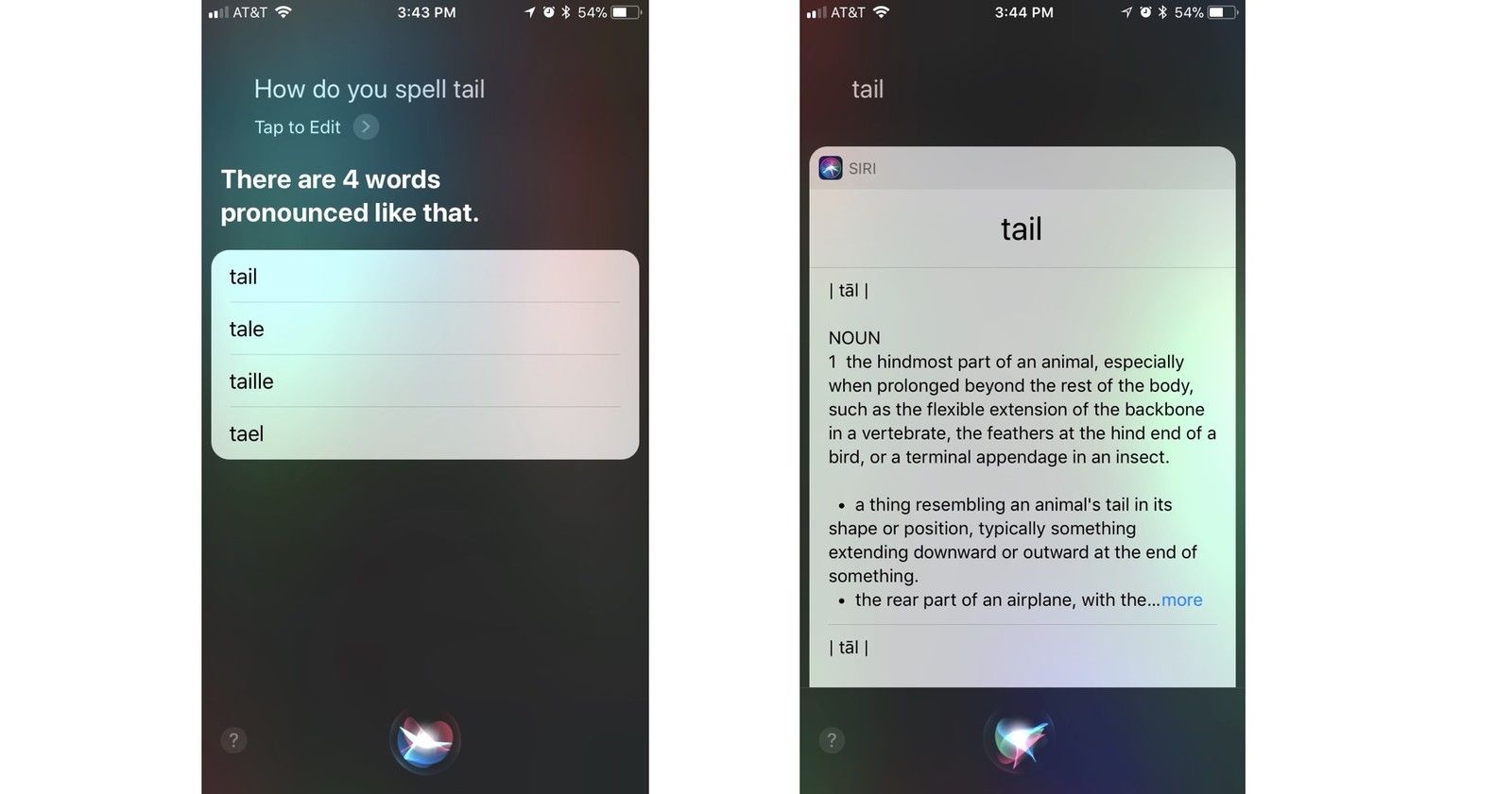 Спросите Сири, как пишется слово, омоним