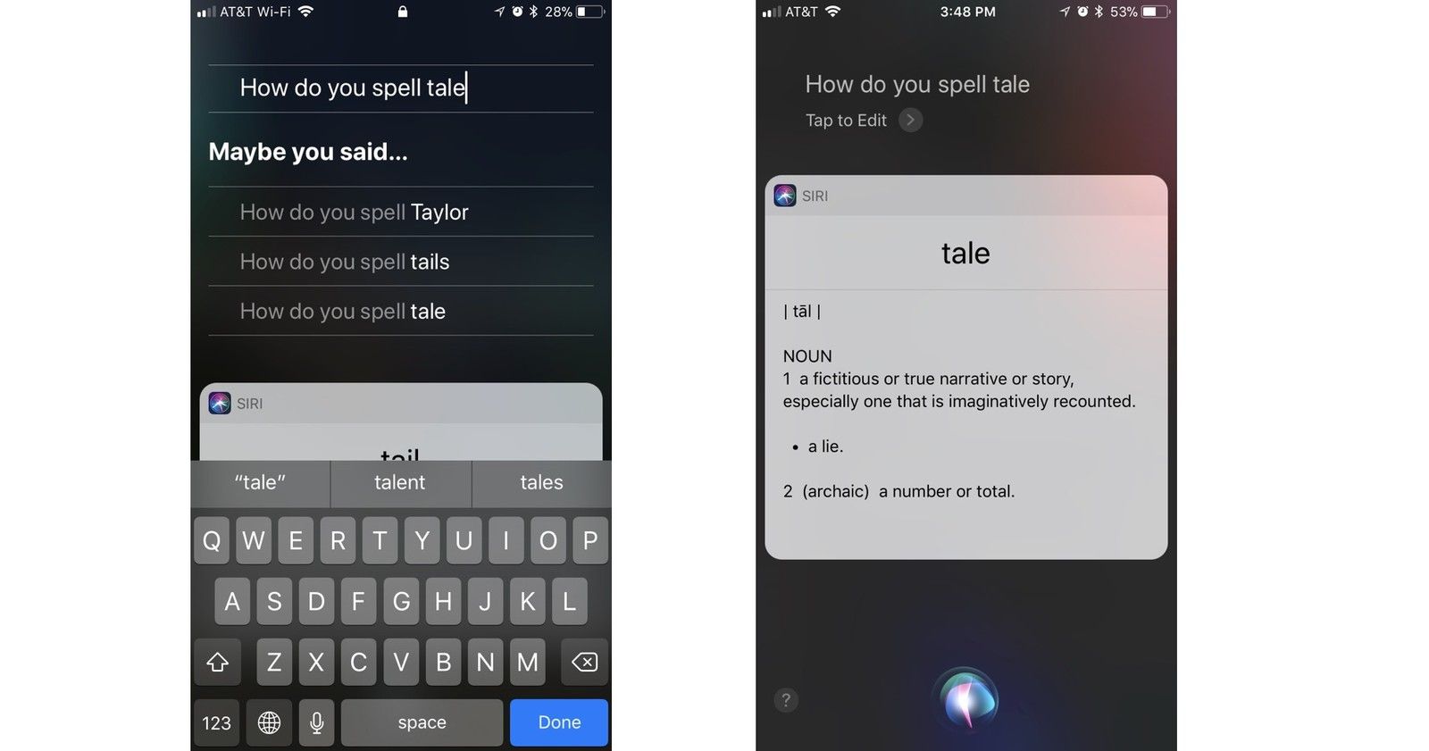 Спросите Сири, как пишется слово, выберите из нескольких вариантов