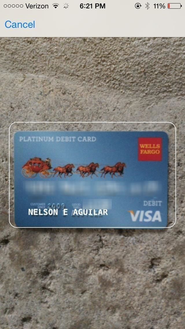 Автозаполнение форм кредитных карт с помощью вашего iPhone's Camera in iOS 8