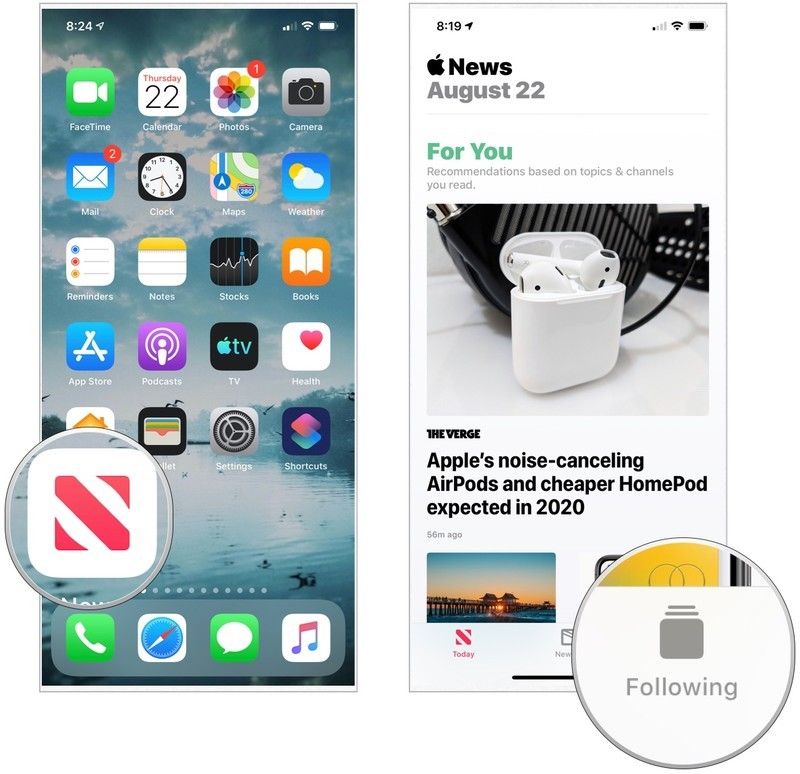 выберите приложение новостей